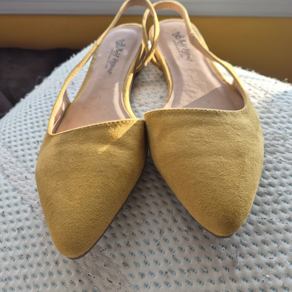 Self Esteem Akita Mustard Yellow Faux Suede Pointed Toe Slingback Flats Womens 6 - Picture 8 of 10